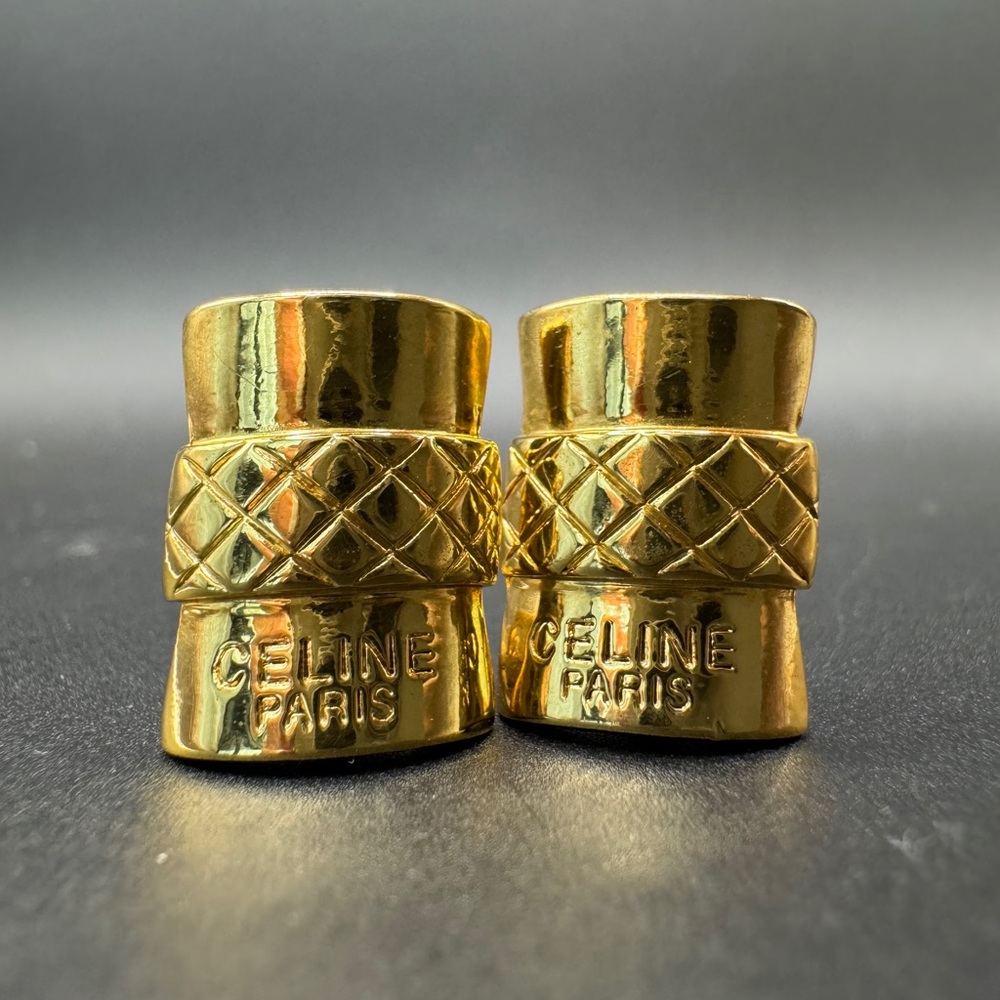 LOT 1042 24K gold plated Celine vintage clip ok earrings EUC - Picture 13 of 13